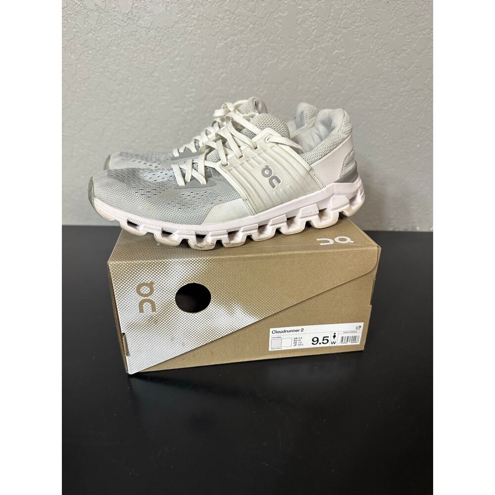 On Running Cloudrunner 2 White Gray Athletic Shoes